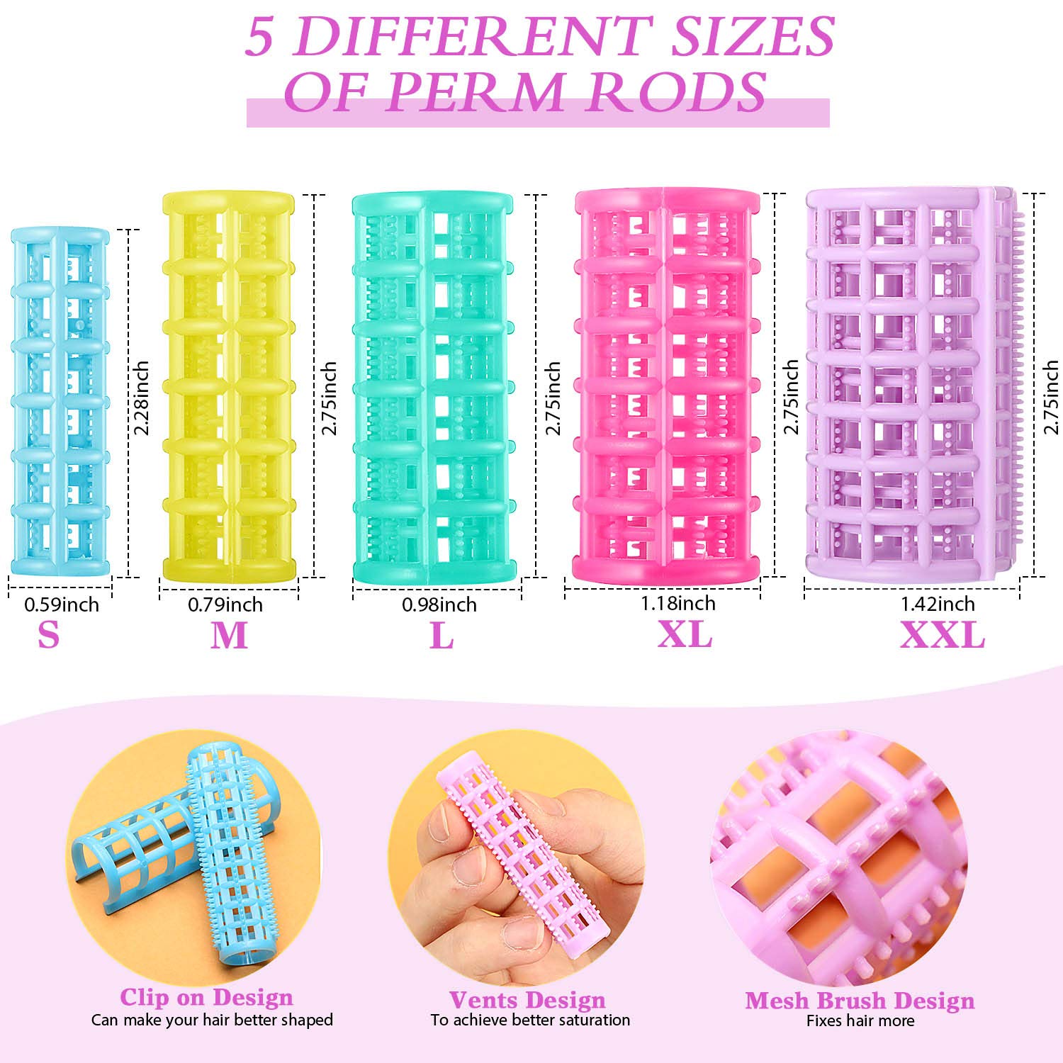 30 Pieces Plastic Hair Rollers Curlers Snap on Rollers Self Grip Rollers Hairdressing Curlers No Heat Hair Curlers for DIY Hairdressing Hair Salon Hair Barber, 5 Sizes