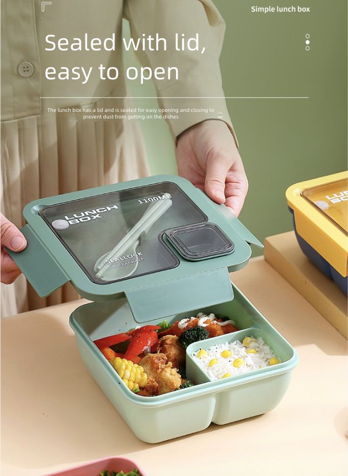 Handheld Compartmentalized Lunch Box Microwave Heat Student Lunch Box Office Worker Simple Light Food Lunch Box Kitchen Dining Storage Travel To-Go Food Containers