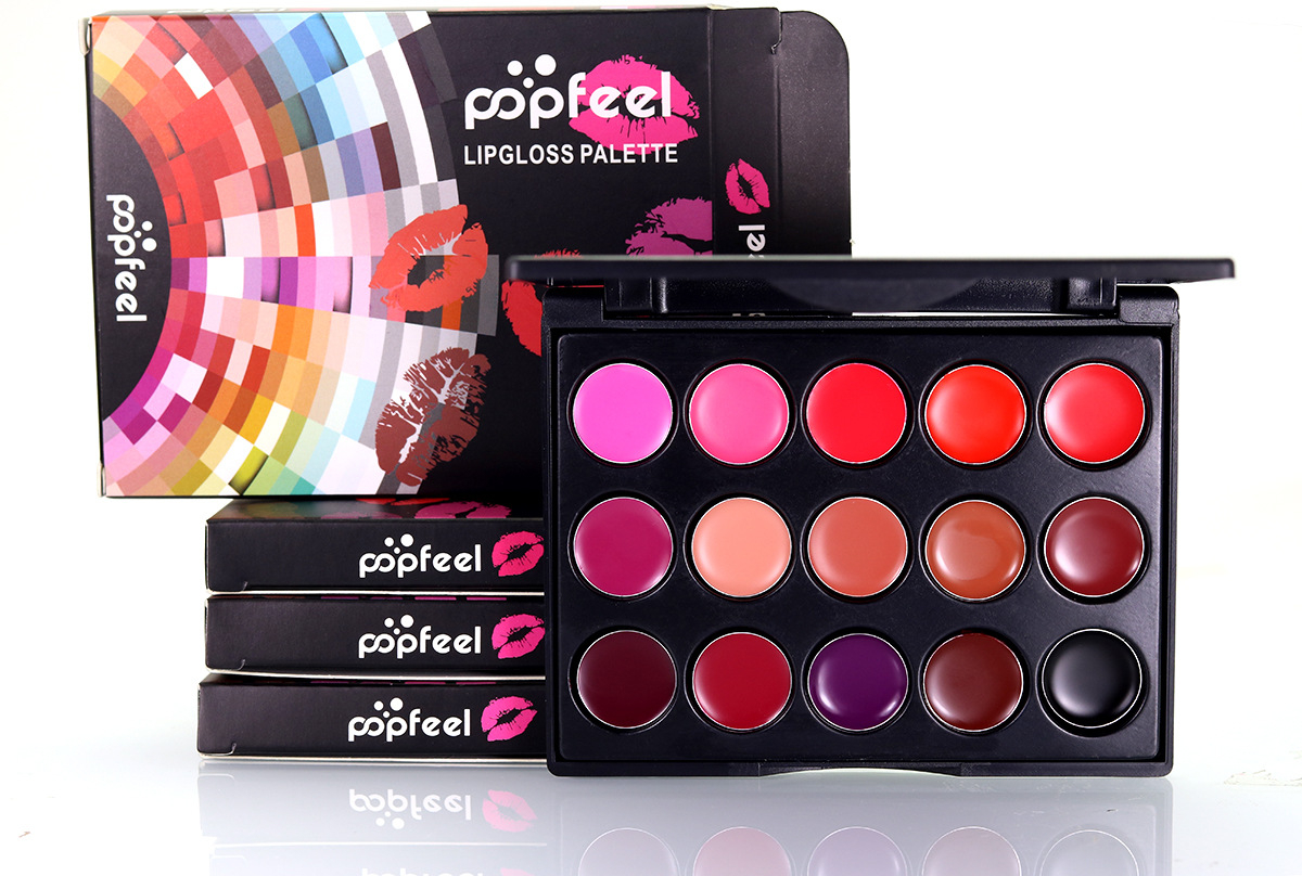 15 Color Lipsticks Palette Waterproof Long Lasting Pigment Gothic Style Black Purple Lip Makeup Palette