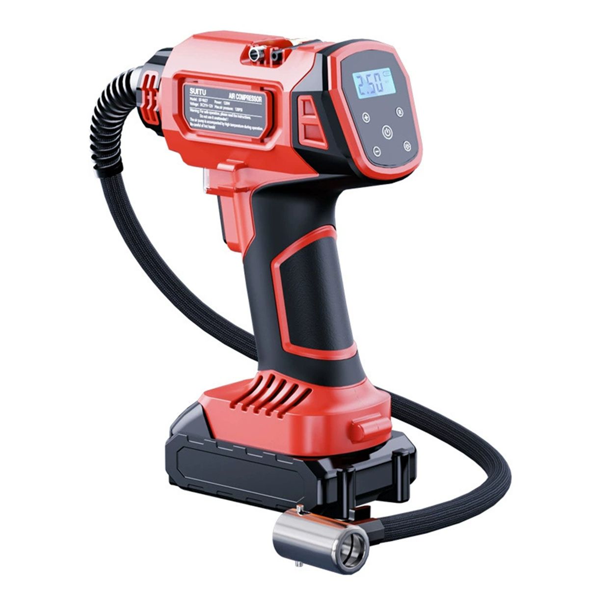 Tire Inflator with Pressure Gauge, Compact and Portable, Automatic Shut Off, 150 PSI Max, USB Home Rechargeable and Cord for Vehicular Use As Seen On TV