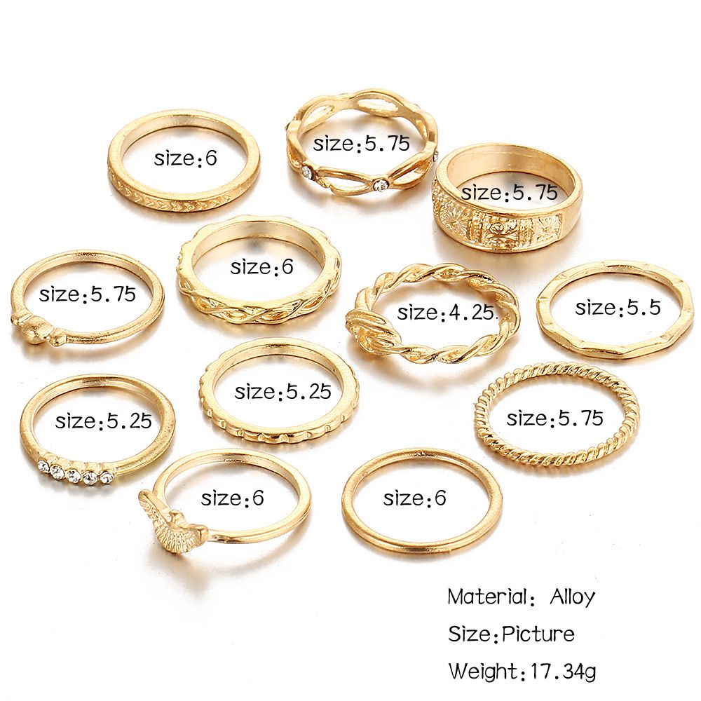 Exquisite fashion joint ring set retro diamond ring knotted carved 12 piece suit ring