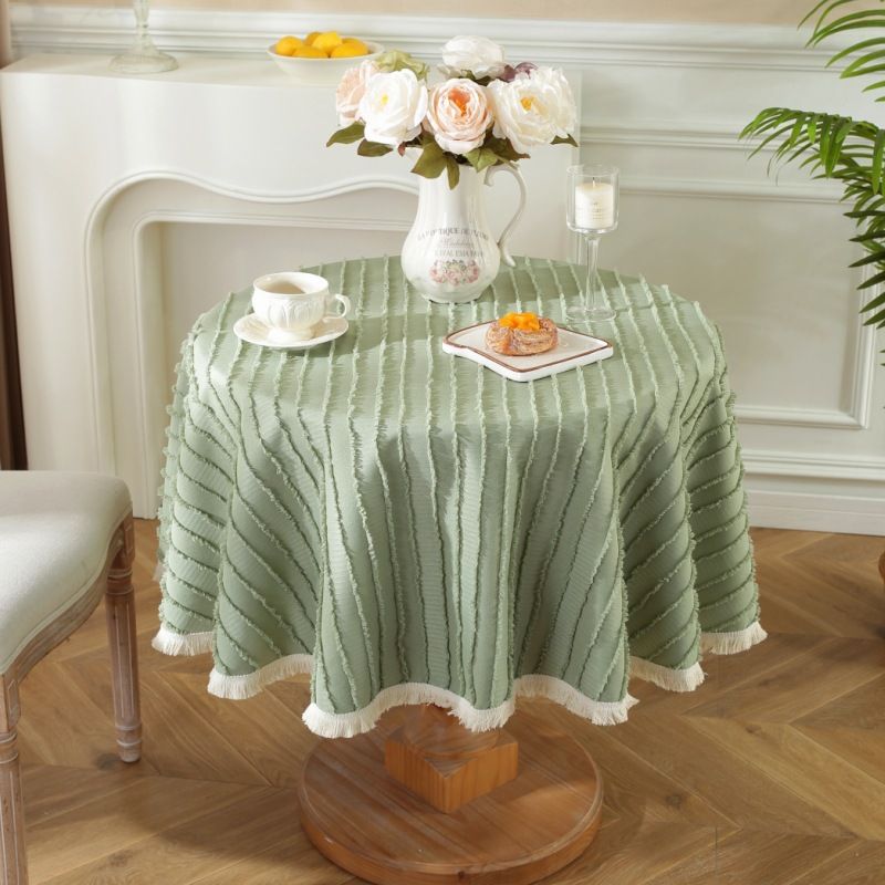 LH Round Solid Color Tablecloth Dustproof Textured Tablecloth