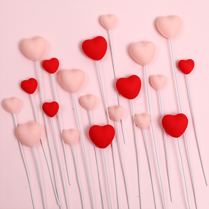 5pcs Cake Decorations Plastic Red Pink Heart Happy Birthday Cake Topper for Happy Valentine`s Day Dessert Cupcake Decor Toppers