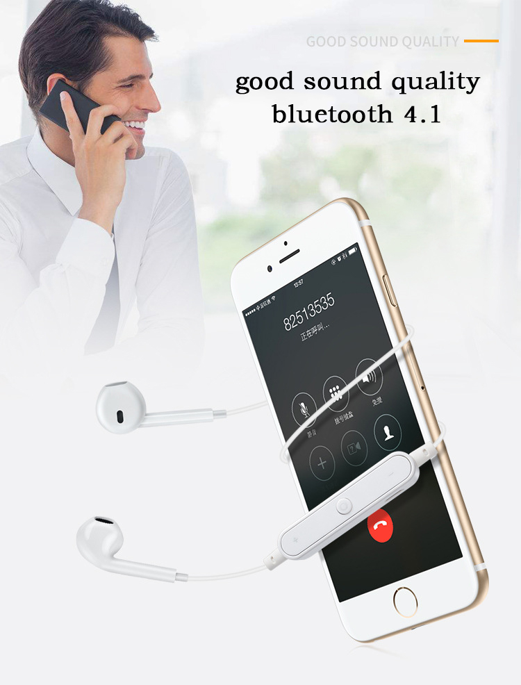 S6 Sport-Ear Neckband S6 Wireless Headphone Bluetooth V4.1 Earphone With Mic Stereo Earbuds Headset