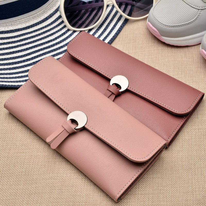 New Ladies Long Wallet Korean Style Three-Fold Buckle Multi-Card Soft Leather Wallet