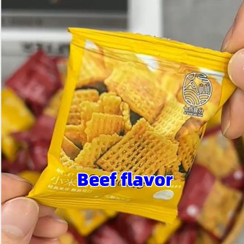 10 packs Crispy Xiaomi, Guoba, Potato Chips, Snacks, and Snacks - Internet famous puffed food CRRSHOP food nibble snack spicyBeef flavor   6g /pack