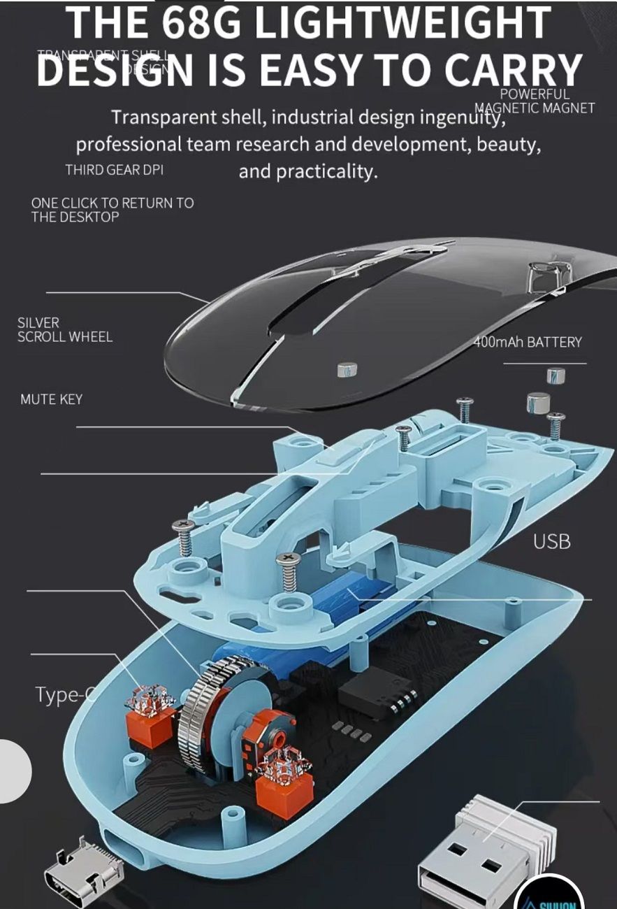 Transparent Wireless Bluetooth Mouse | Multi-Device & Silent 