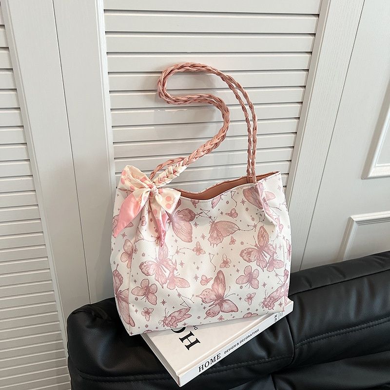 Fresh Style Butterfly Printed Underarm Bag for Women, New Literary Shoulder Bag, Casual Daily Class Tote Bag
