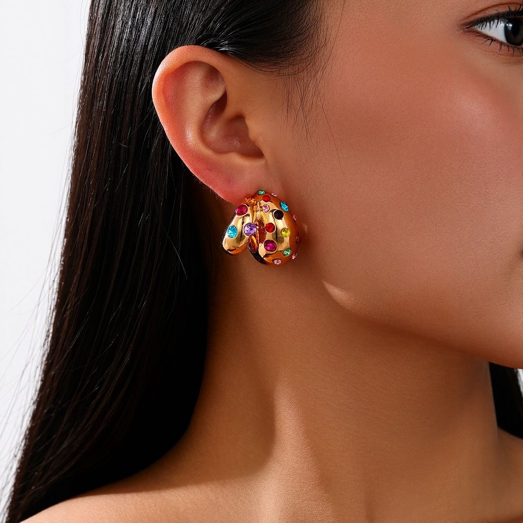 Chunky Gold Plated Hoop Earrings with Colorful Crystal Accents, Modern Statement Earrings, Bold Geometric Drop Design, Perfect for Elevating Everyday & Party Outfits, Lightweight & Trendy
