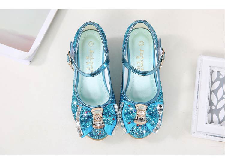 Dress Shoes Autumn New Girls' Small High-Heeled Leather Shoes Sparkling Shoe upper with Bow Decoration for Children's Dance Shoes