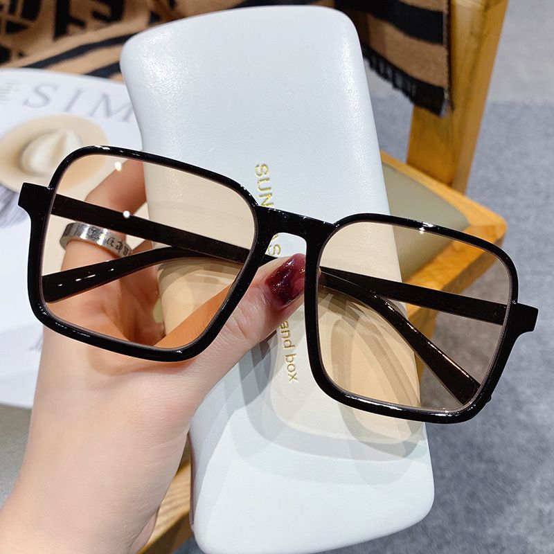 1223 New Fashion Brown Lower Half Frame Sunglasses Net Red ins Square Street Shooting Catwalk Sunglasses Anti-blue Light Glasses