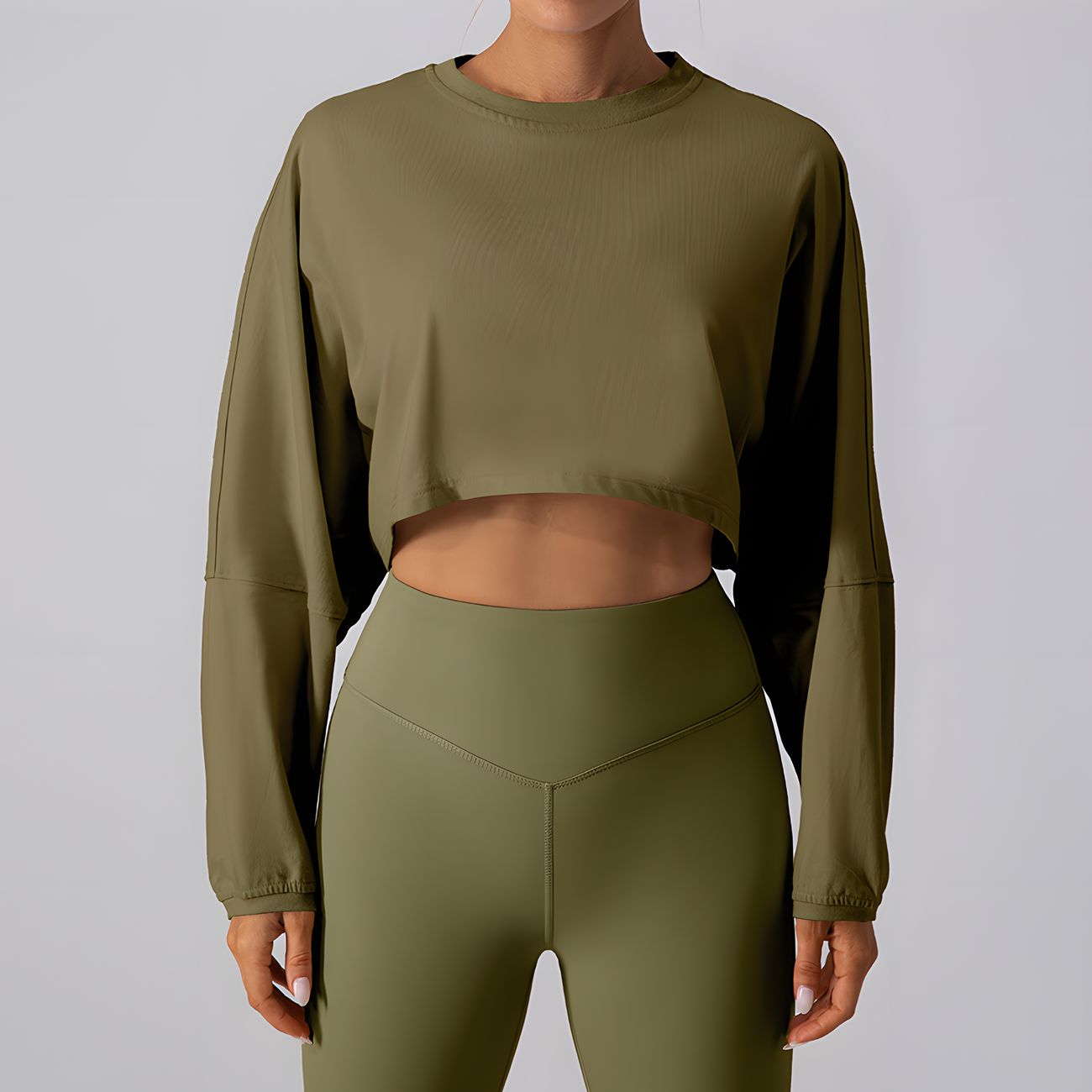 Cross-border Europe and the United States explosion models round neck sweater T-shirt sports short paragraph bottoming shirt yoga running loose long-sleeved tops female