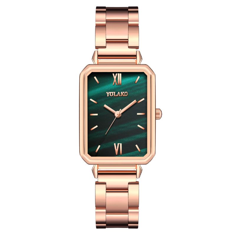 Square small green watch ladies watch steel strap quartz watch