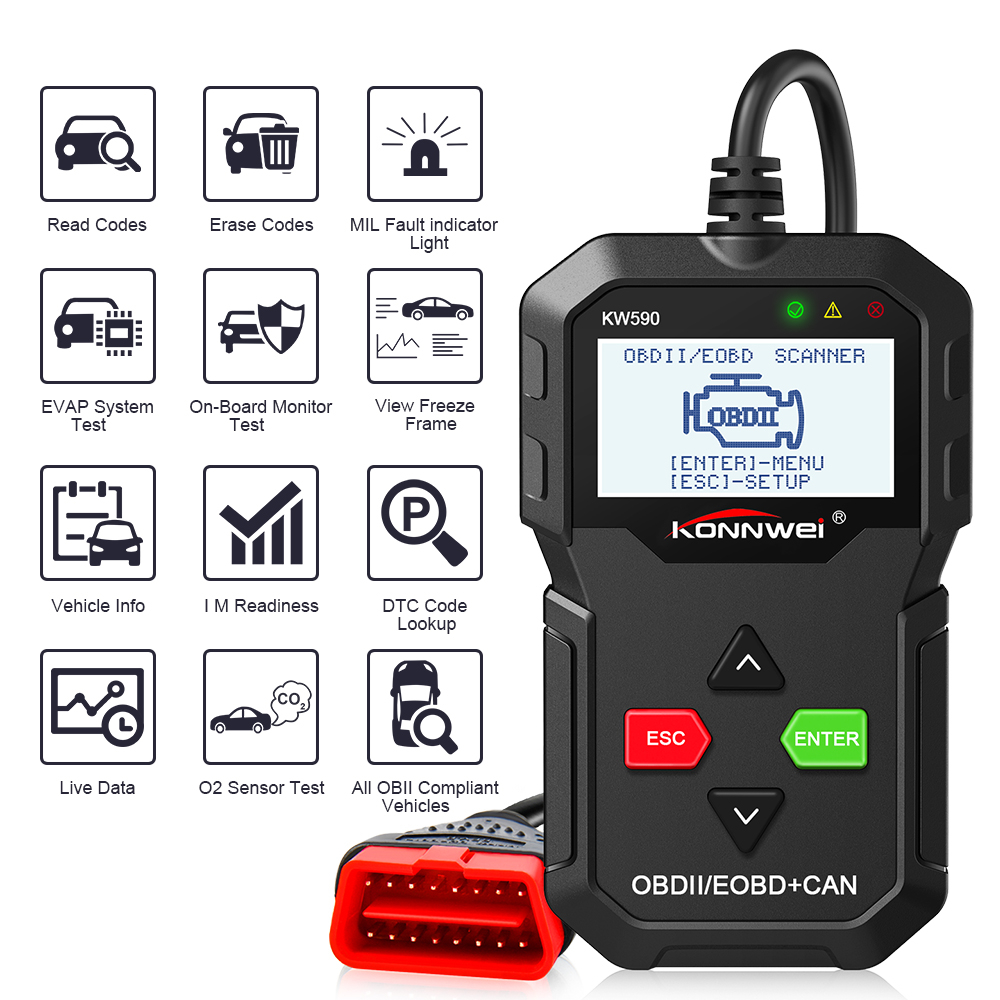 2019 OBD Diagnostic Tool KONNWEI KW590 Car Code Reader automotive OBD2 Scanner Support Multi-Brands Cars&languages Free Shipping
