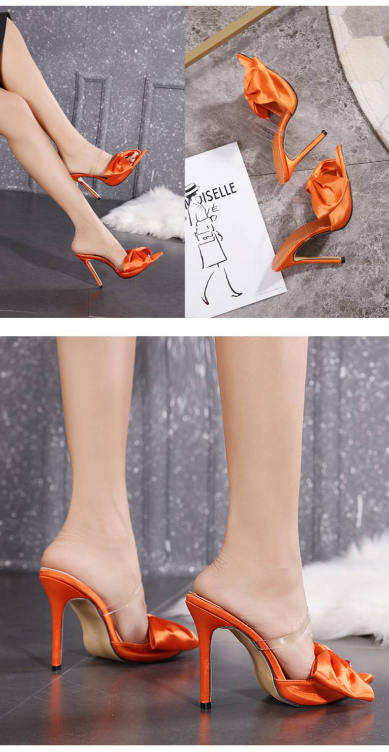 128-81 Women Slippers Mule High Heels Slippers Sandals Flip Flops Pointed Toe Strappy Slides Party Shoes