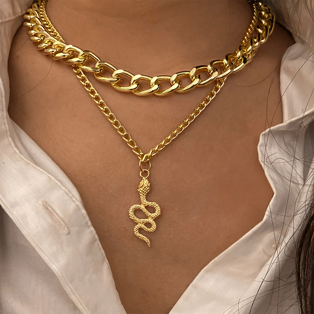 53126 Trendy Gold Snake Chain Necklace For Women Multilayer Silver Color Thick Chain Choker Necklaces Party Jewelry Gift