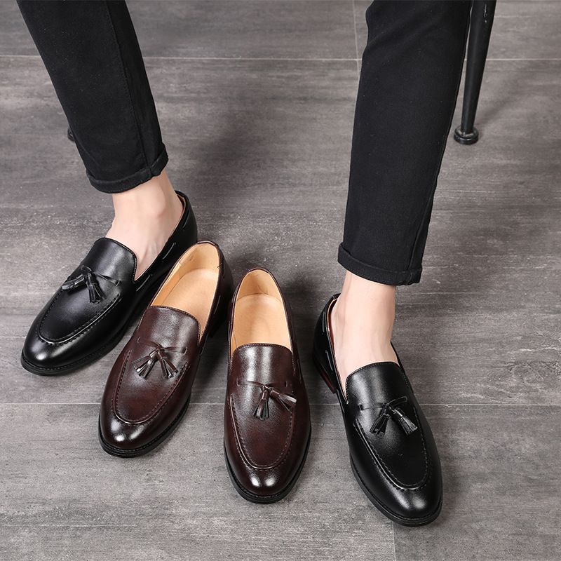 Large size men's shoes wholesale British Korean version men's casual leather shoes bean shoes,