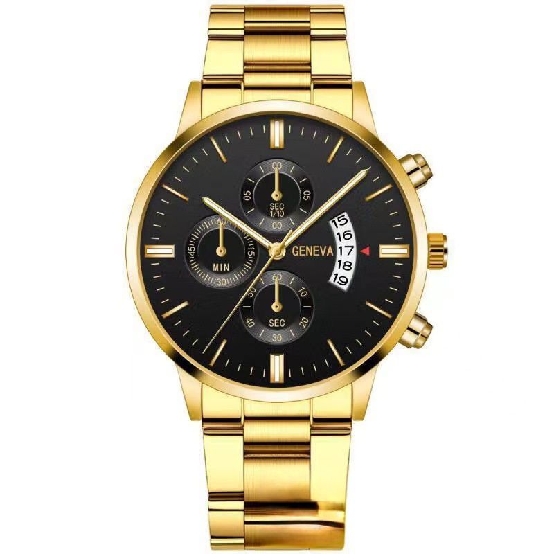 Calendar steel band watch men's large dial quartz watch men's watch foreign trade men's watch3 o'clock calendar gold,