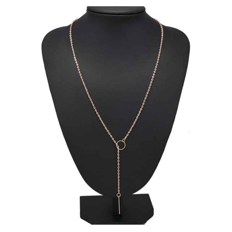 JE003-1 Alloy Open Circle Y Necklace Vertical Lariat Bar Looped Long Necklace Pendant Minimalist Jewelry
