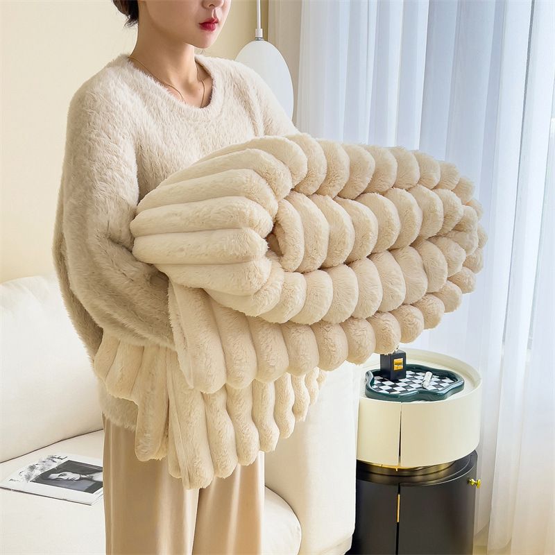 White Throw Blanket for Couch - GentleSoft Cozy Soft Blankets for Women, Cute Small Rabbit Fur Fabric Throws for Girls, Off White, 150*200cm