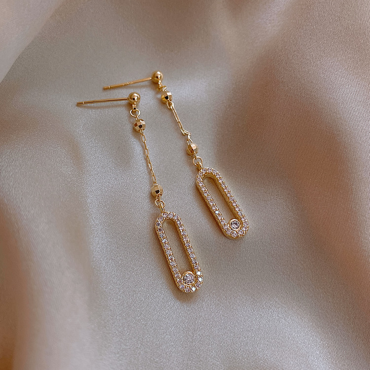 M1201 Women's Simple Oval Tassel Earrings Jewelry Gift