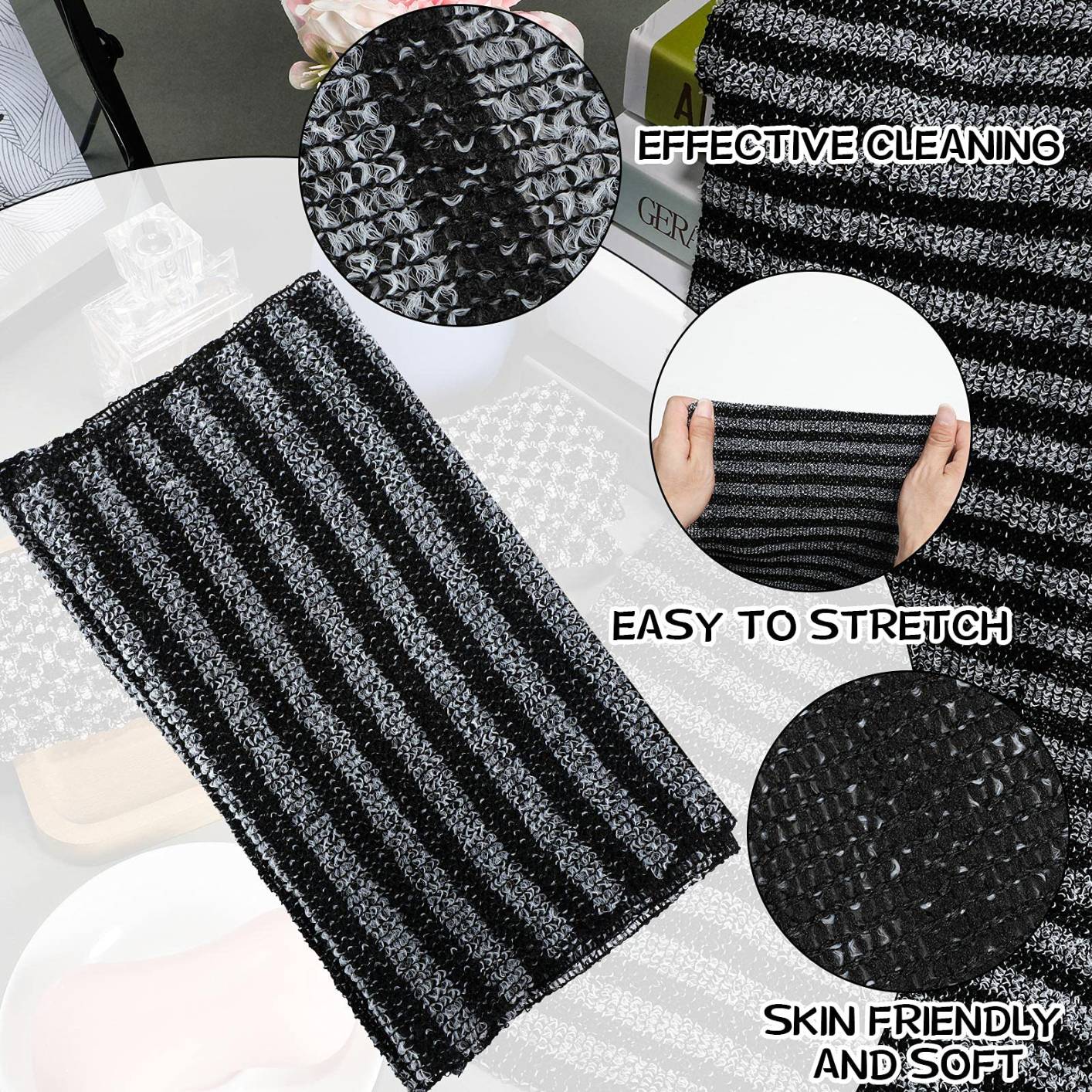 Exfoliating Back Scrubber, Korean Body Back Scrubber Towel for Shower, Japanese Bath Wash Scrub Cloth Washcloth Washer for Men Women Exfoliating, Body Scrubbing Brush Loofah Exfoliator