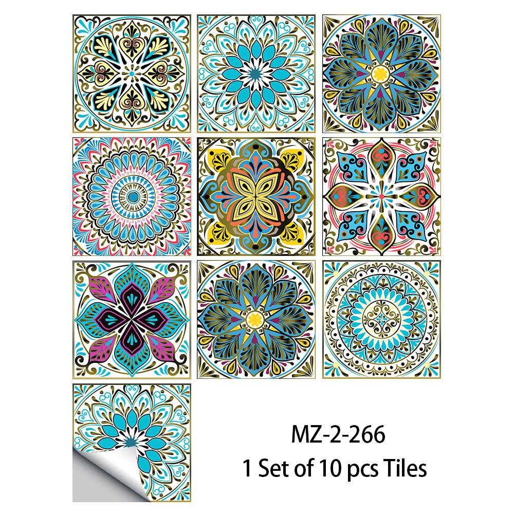 Wall Stickers 10pcs Mandala Crystal Hard Piece Tile Stickers Kitchen and Bathroom Decoration Self-adhesive Wall Stickers