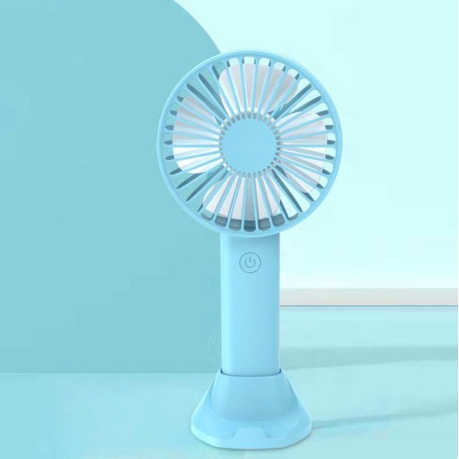 Hand Held USB Rechargeable Fan Desktop Phone Holder - White/ Green/BlueBlue