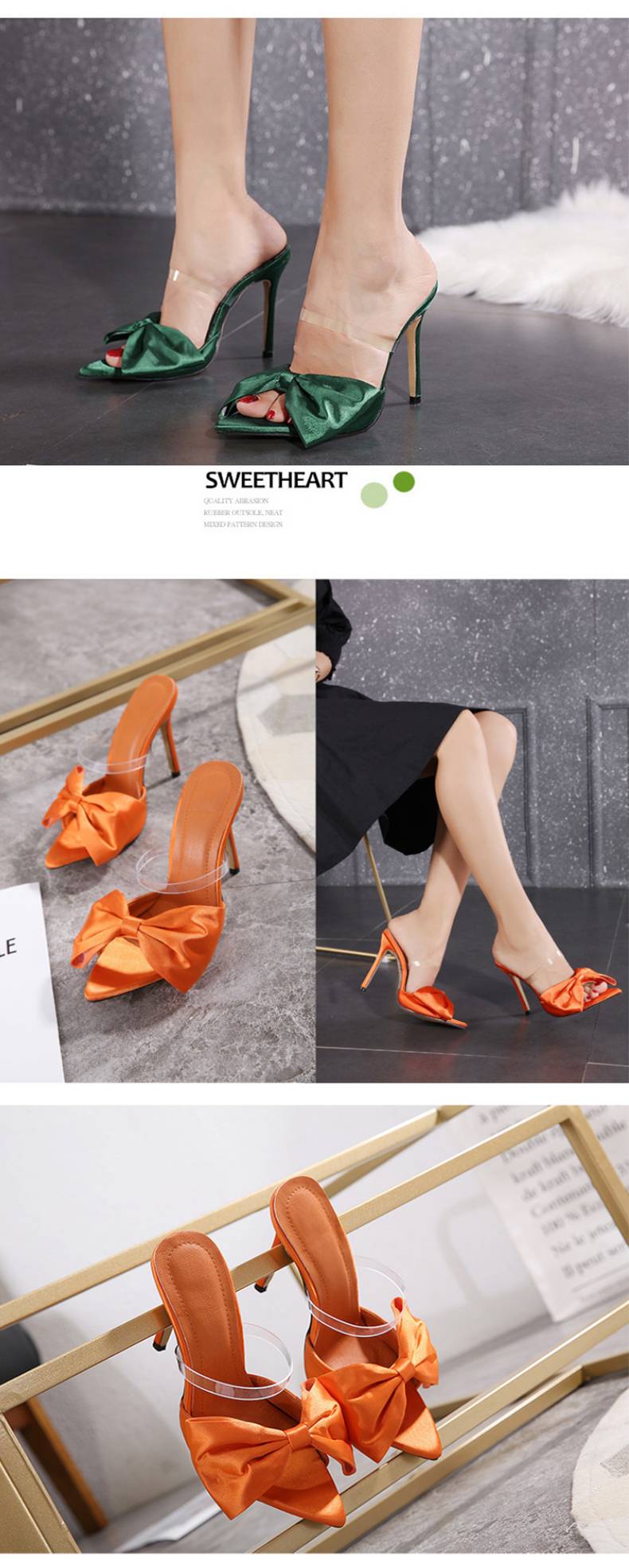 128-81 Women Slippers Mule High Heels Slippers Sandals Flip Flops Pointed Toe Strappy Slides Party Shoes