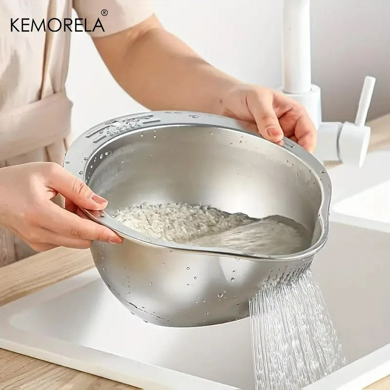 Rice Washer Strainer Bowl Stainless Steel 304 Rice Washing Bowl Rice Sieve Colander Fruit And Vegetable Strainer Kitchen Tools
