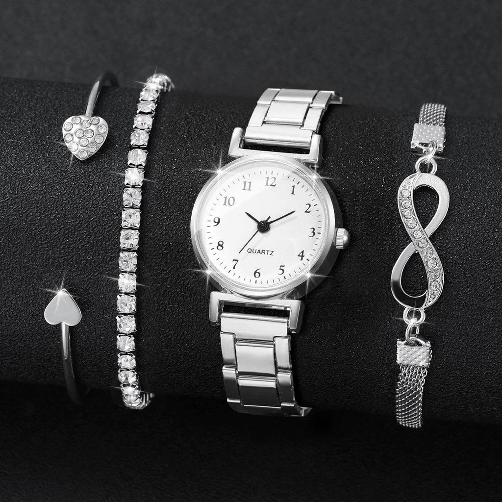 Trendy FreshStyle Ladies Watch Jewelry Kit, Vintage Simple Quartz Wristwatch, Comfortable DailyUse Wristwatch, Ideal Ornament for Student Outfit, Casual Occasion and Holiday Present for Young Women