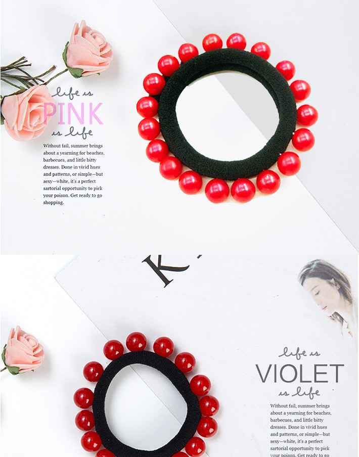 Tospino Women Red Small Pearl Seamless Elastic Hair Band Hair Circle Rope 50pcs