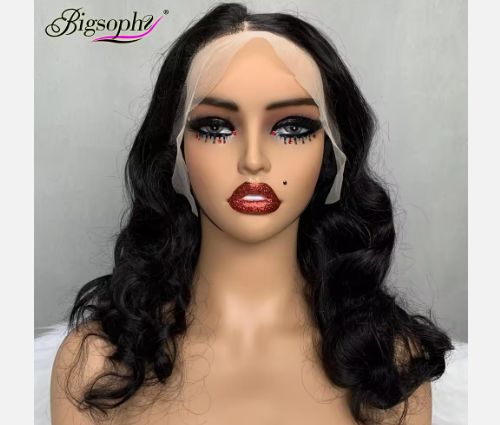 100% unprocessed Remy Hair Indian hair vendor  body wave cuticle aligned Indian hair lace front wig 13*4 wig Deep 18"