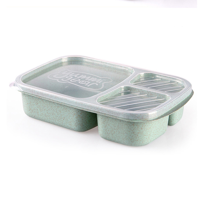 1011 900ml Wheat Straw 3-tiles Portable Tableware Food Lunch Box Food Storage Box Microwave Oven Travel School Picnic Lunch Box
