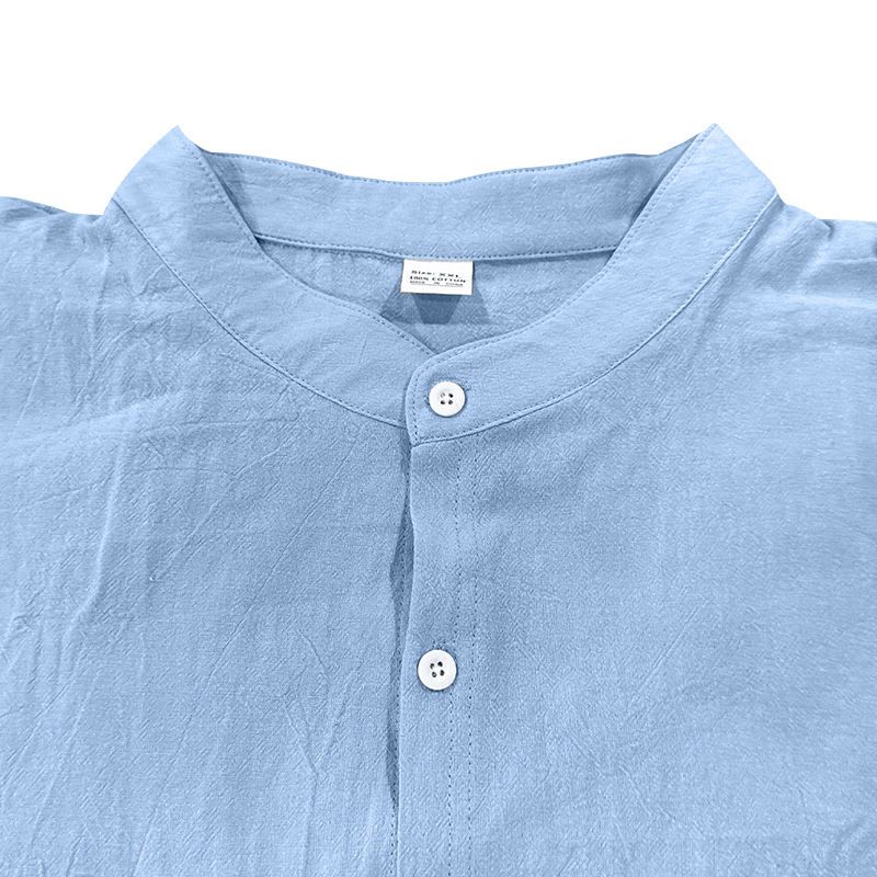 Men's Clothing Sets Two-Piece Outfits Flax Men's Casual Loose Breathable Long Sleeve Long Pants Shirt Beach Set