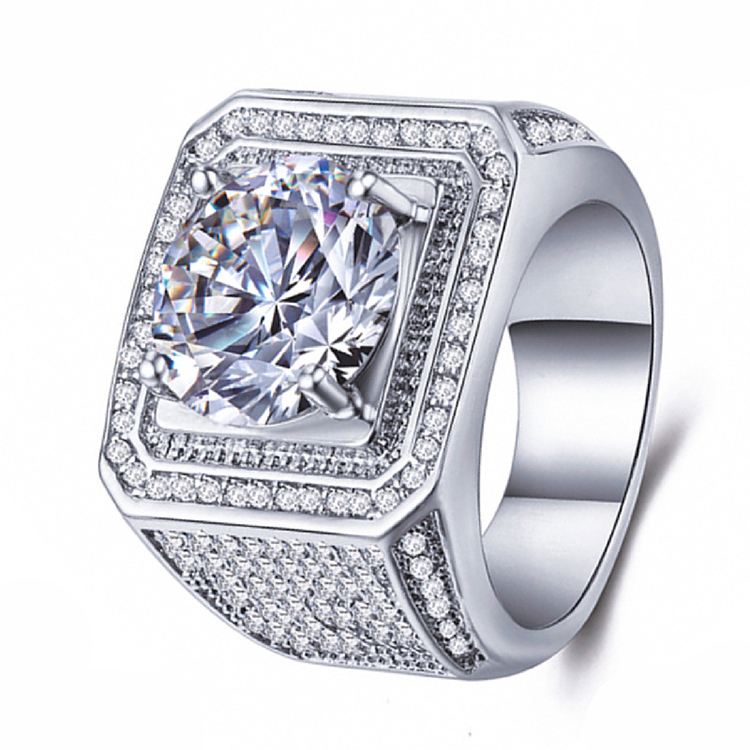 C18380 Women's Alloy Square Ring Unisex Full Rhinestone Sparkly Finger Ring Novelty Jewelry for Men