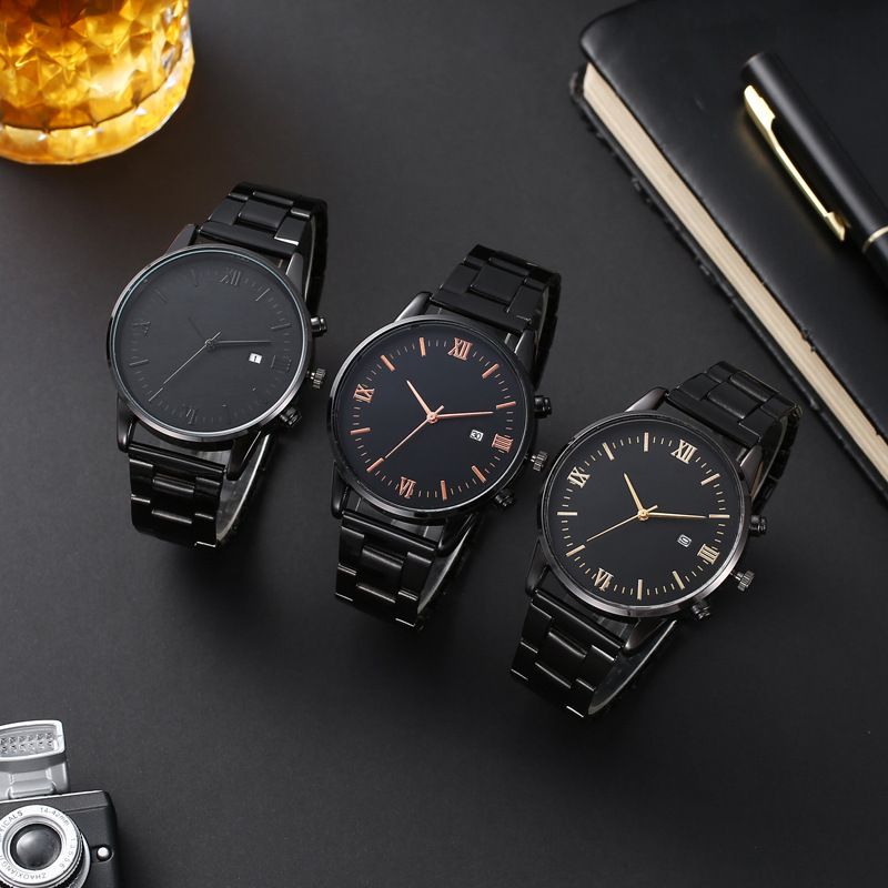 New men's fashionable and versatile casual watch with calendar, iron strap, quartz watch, business watch
