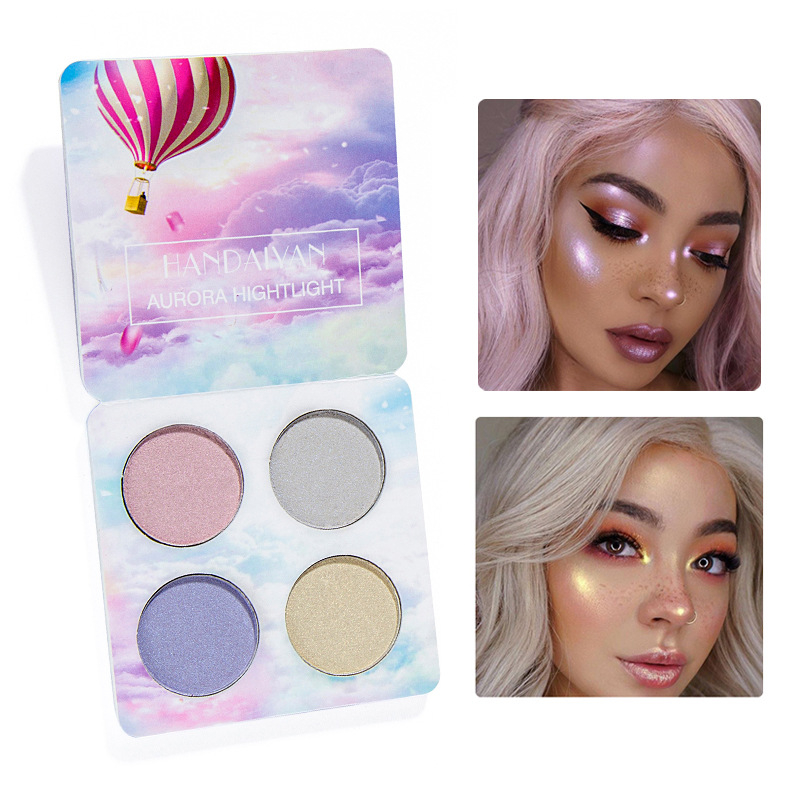 H3008 HANDAIYAN 4 color Pigment Highlighter Shimmer Shine Rainbow Palette Cosmetic Makeup Highlighter Powder Maquillage