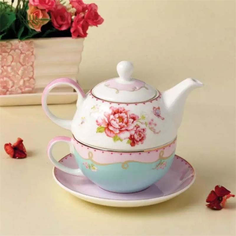 4PCS Ceramic Coffee Cup and Saucer Set Kettle Combination British Rural Style Afternoon Flower Tea Cup Milk Tea Cup