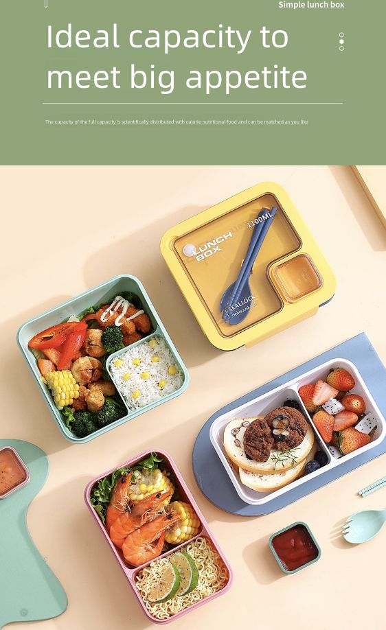 Handheld Compartmentalized Lunch Box Microwave Heat Student Lunch Box Office Worker Simple Light Food Lunch Box Kitchen Dining Storage Travel To-Go Food Containers