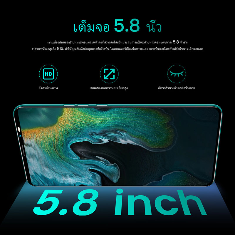 LADAVD High-definition ultra-thin rino4 Pro 5.8-inch 5G dual card dual standby Android phone 512GB Mobile Unicom smartphone 48 million camera dual-core CPU battery capacity 4800MAH Smartphone face recognition, fake fingerprint unlocking in the screen, with WIFI+BT+FM+GPS, Micro USB interface