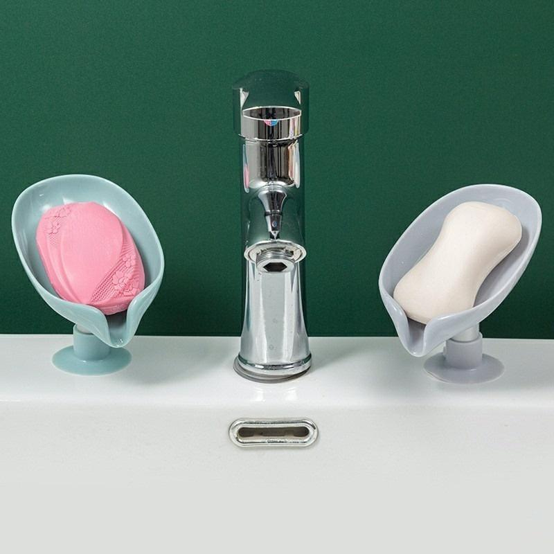 Leaf Shaped Soap Holder Shower Soap Shelf Bath Soap Box Vertical Suction Cup Laundry Soap Dish Storage Tray Bathroom Supplies