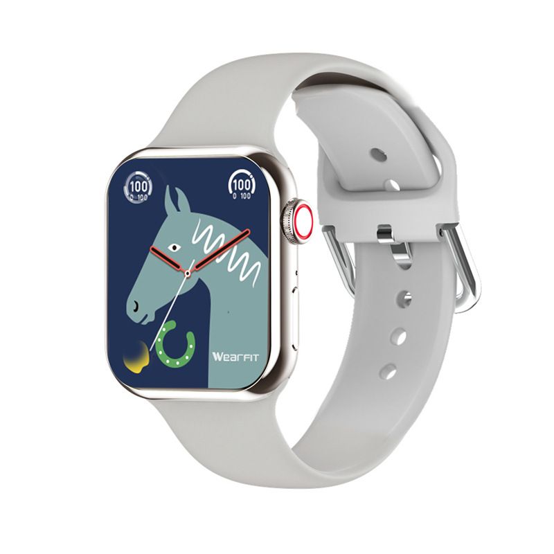 WearFIT CW10 Mini Smartwatch – AI ChatGPT, NFC Payments, 42mm Fitness Tracker – Best Price in GH!"Silver / Beige Strap