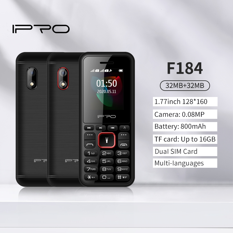 2G Feature Phone IPRO Mobile Phone F184 1.77inch Screen 0.08 Camera Music Player with 800mAh Battery EU Plug with French English Language 2G GSM Phones