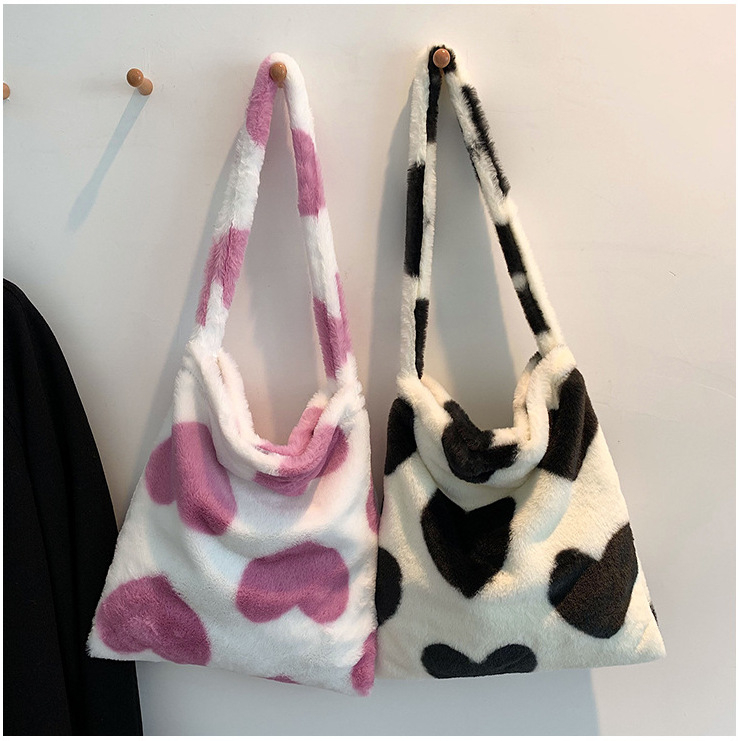 2832XSS Women Girls Fluffy Shoulder Bag Top-Handle Bag Female Autumn Winter Handbag Plush Tote Fashion Shopping Bags