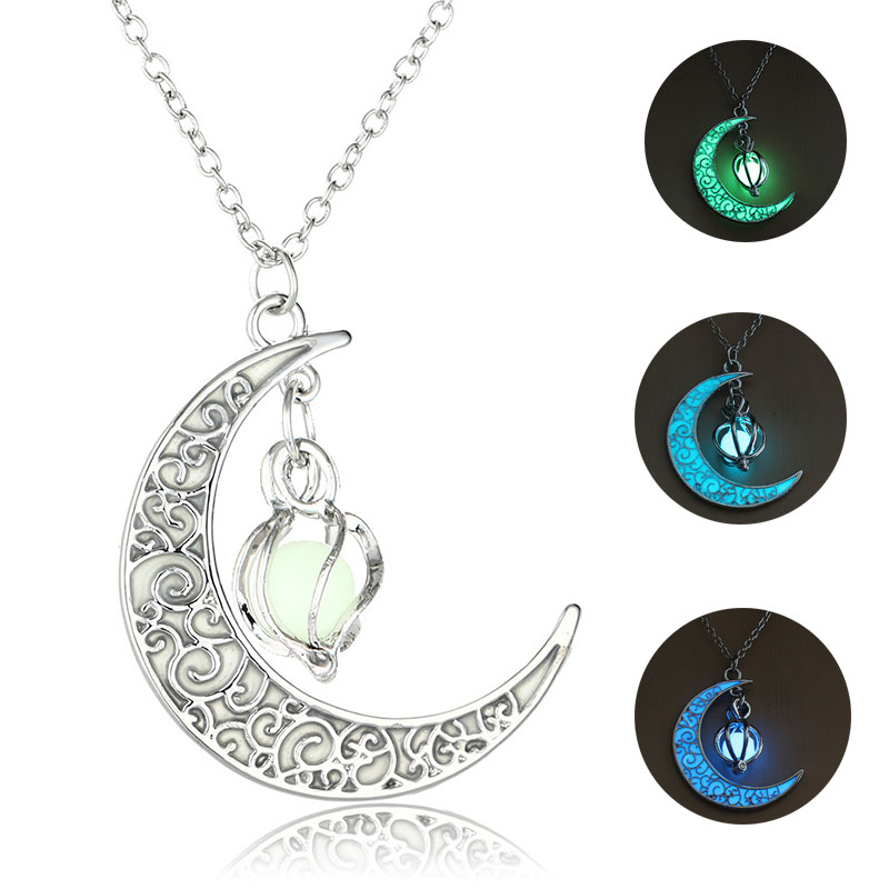 Luminous Enchanted Moonstone Necklace, Hollow Luminous Moon Whirlwind Rotating Bead Necklace Magical Fantasy Fairy Glowing Necklace for Women Girls