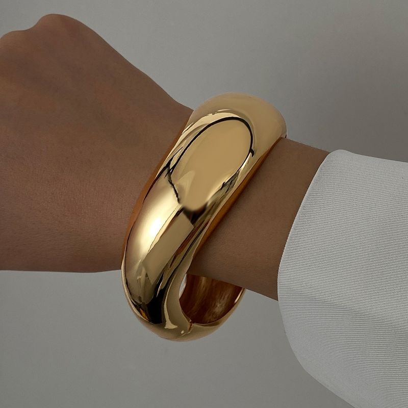 Golden smooth wide bracelet, fashionable and exaggerated bracelet,Hand Ornament fashion jewelry
