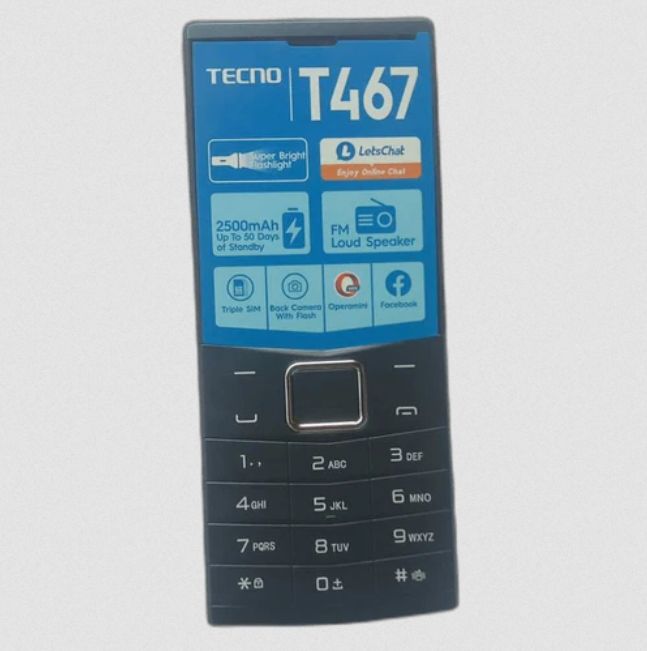Tecno T467 - Triple Sim -  0.08MP Back Camera -2.8" QVGA Screen display - Bright Flash Light - FM Radio - Loud Speaker - Bluetooth Connectivity - Expandable Micro SD up to 64GB - Opera Mini