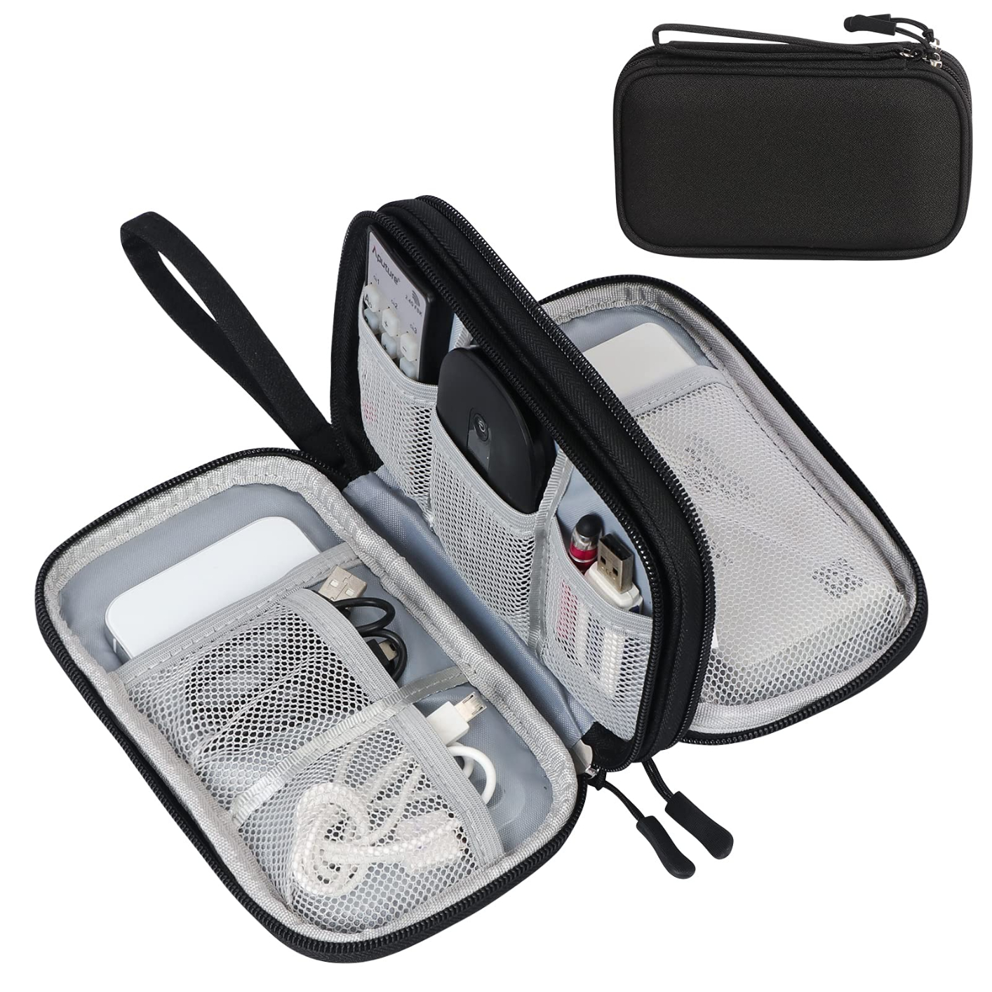 SM05 Electronic Organizer, Travel Cable Organizer Bag Pouch Electronic Accessories Carry Case Portable Waterproof Double Layers All-in-One Storage Bag for Cable, Cord, Charger, Phone, Earphone