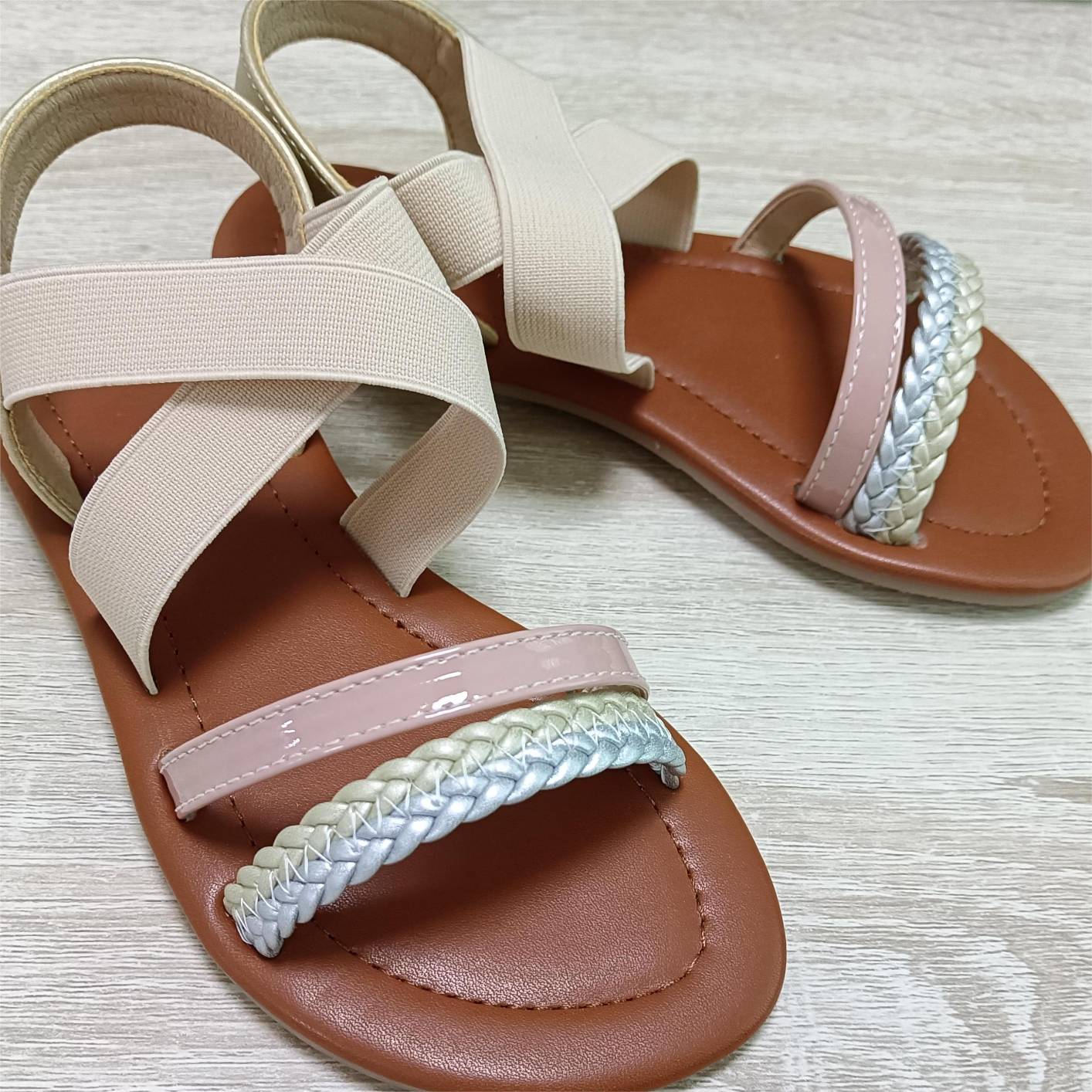 Children's Summer Elastic Band Pigtail Flat Sandals Lightweight Soft-Soled Sandals